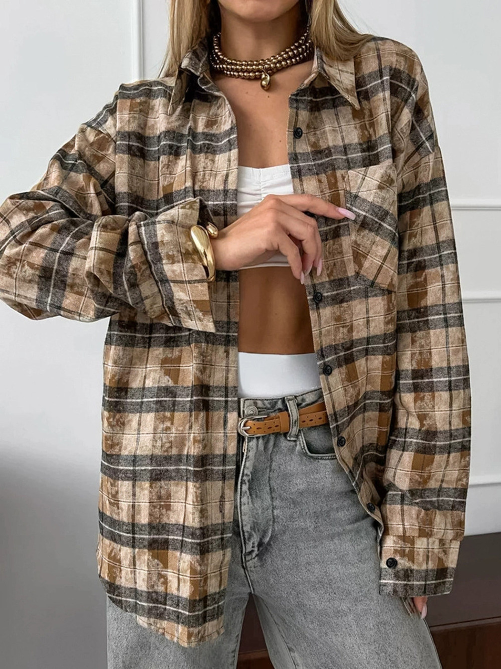 Forever 21 Distressed Plaid Shirt Spring Wasteland Outerwear Mid Length
